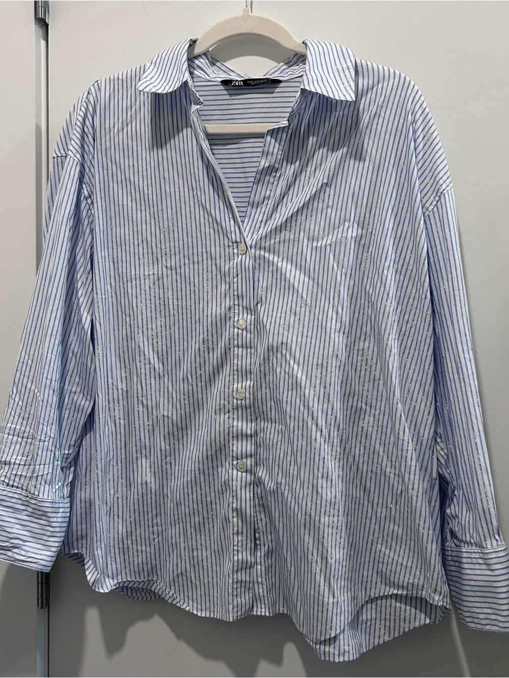Zara Metallic Thread Stripe Oversize Poplin Shirt